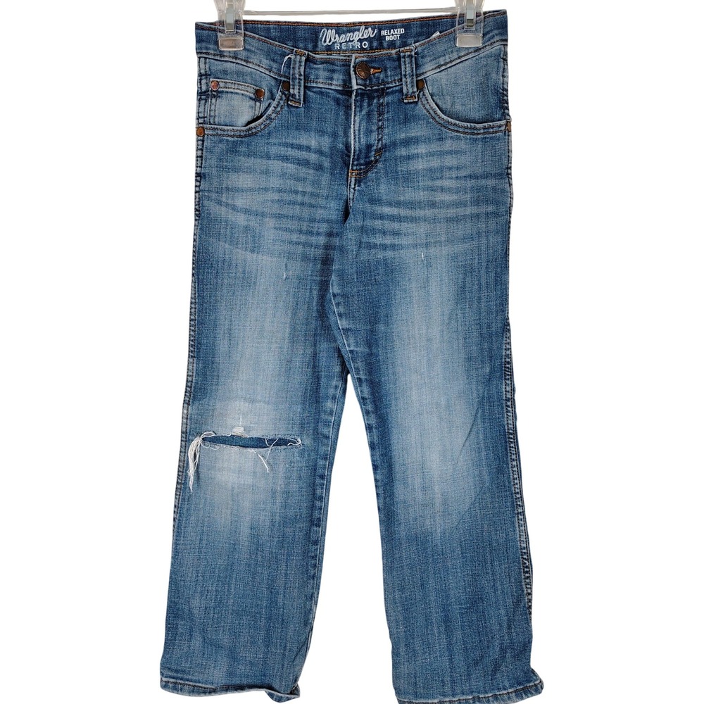 Wrangler Retro Kids Relaxed Bootcut Distressed Medium Wash Jeans 27x24